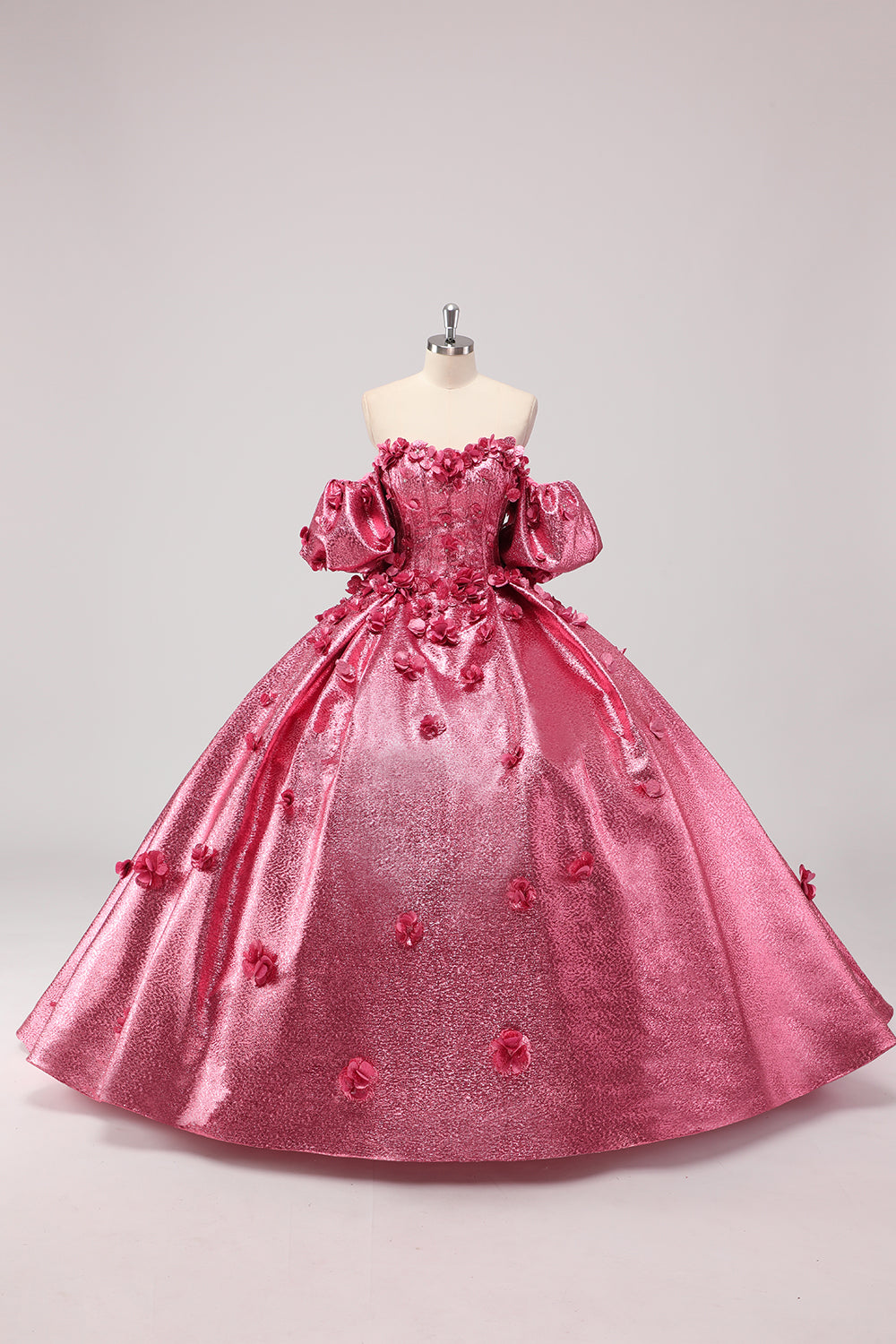 Wedtrend Women Sparkly Fuchsia Quinceanera Dress Princess Ball Gown Off the Shoulder Puff Sleeves Sweet 16 Dress with 3D Flowers WEDTREND Wedtrend Women Sparkly Fuchsia Quinceanera Dress Princess Ball Gown Off the Shoulder Puff Sleeves Sweet 16 Dress with 3D Flowers WEDTREND