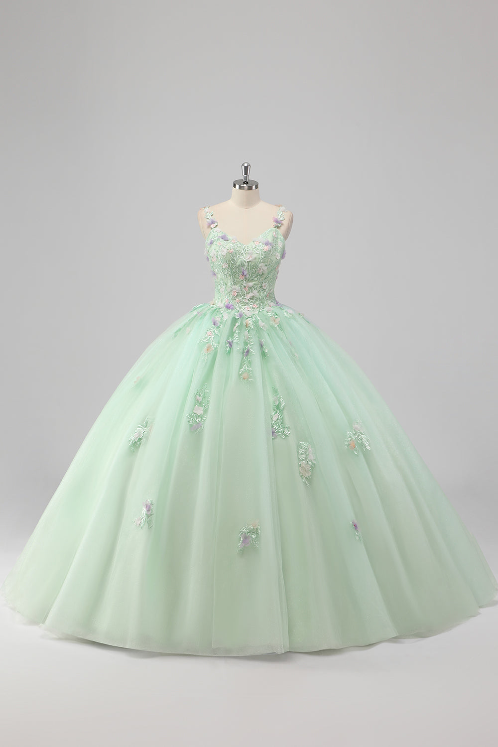 Wedtrend Women Princess Green Quinceanera Dress Ball Gown Spaghetti Straps Tulle Sweet 16 Dress with 3D Flower Appliques WEDTREND Wedtrend Women Princess Green Quinceanera Dress Ball Gown Spaghetti Straps Tulle Sweet 16 Dress with 3D Flower Appliques WEDTREND