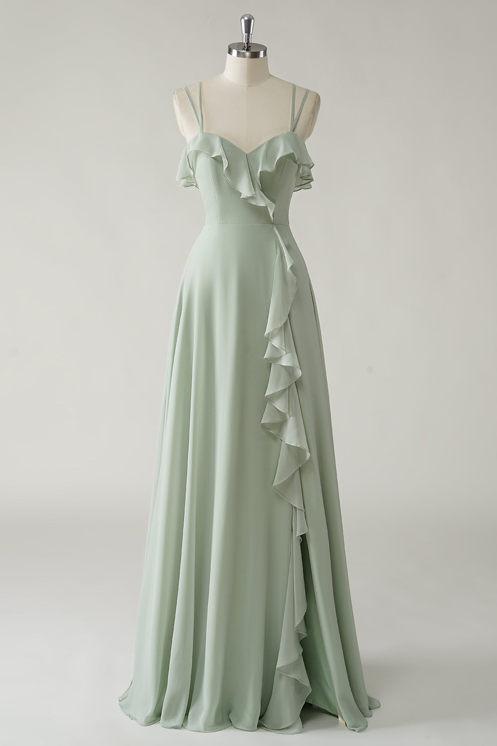 Wedtrend Women Dusty Sage Bridesmaid Dress with Ruffle Slit A Line Spaghetti Straps Chiffon Long Wedding Party Dress WEDTREND Wedtrend Women Dusty Sage Bridesmaid Dress with Ruffle Slit A Line Spaghetti Straps Chiffon Long Wedding Party Dress WEDTREND