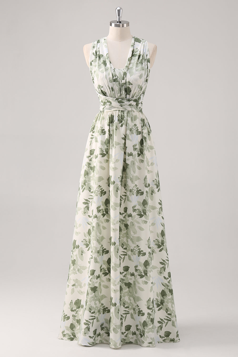 Wedtrend Women Green Floral Bridesmaid Dress A-Line Ruched Convertible