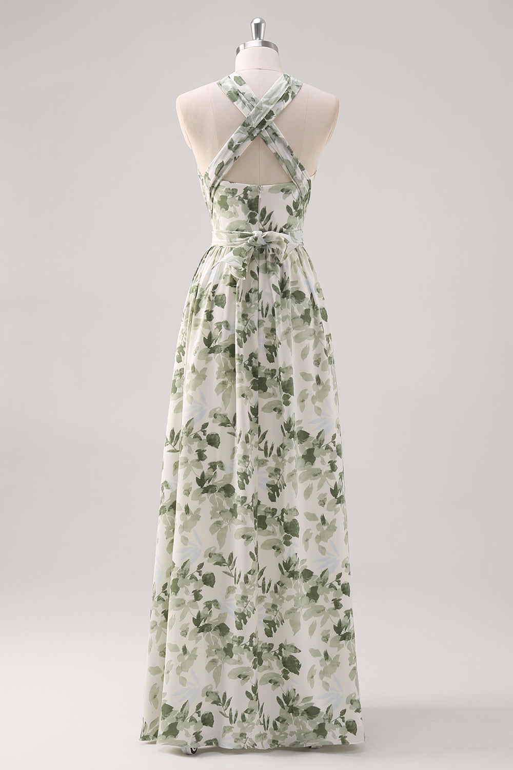 Wedtrend Women Green Floral Bridesmaid Dress A-Line Ruched Convertible