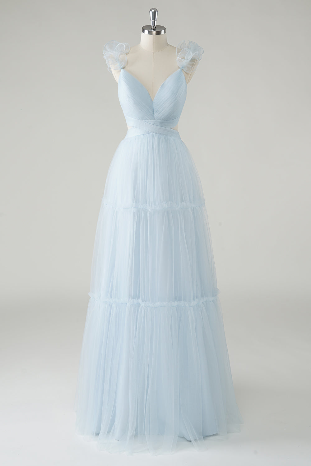 WEDTREND Women Sky Blue Long Bridesmaid Dress with Lace Up Back A Line V Neck Cut Out Corset Wedding Guest Dress WEDTREND Women Sky Blue Long Bridesmaid Dress with Lace Up Back A Line V Neck Cut Out Corset Wedding Guest Dress