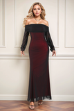 Black Red Sheath Off the Shoulder Wedding Guest Dress