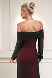 Black Red Sheath Off the Shoulder Wedding Guest Dress
