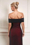 Black Red Sheath Off the Shoulder Wedding Guest Dress