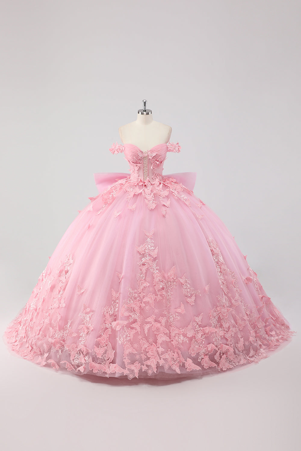 WEDTREND Women Sparkly Blush Pink Quinceanera Dress Off the Shoulder Butterfly Pearls Tulle Sweet 16 Dress with Bow WEDTREND Women Sparkly Blush Pink Quinceanera Dress Off the Shoulder Butterfly Pearls Tulle Sweet 16 Dress with Bow
