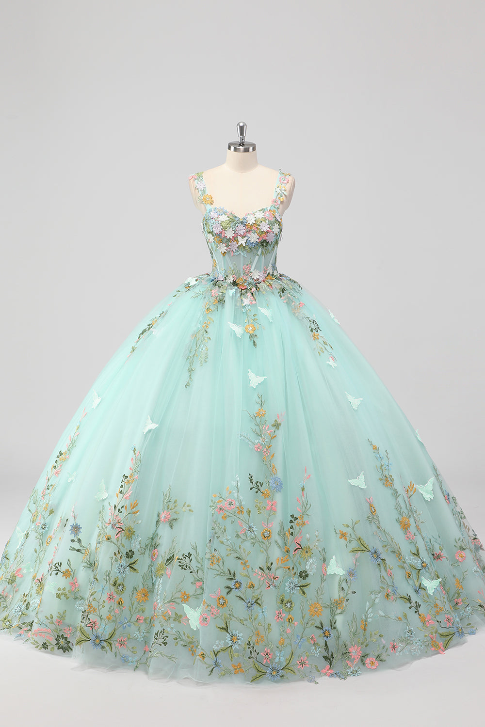 Wedtrend Women Princess Mint Quinceanera Dress Ball Gown Spaghetti Straps Tulle Sweet 16 Dress with Flower Appliques WEDTREND Wedtrend Women Princess Mint Quinceanera Dress Ball Gown Spaghetti Straps Tulle Sweet 16 Dress with Flower Appliques WEDTREND