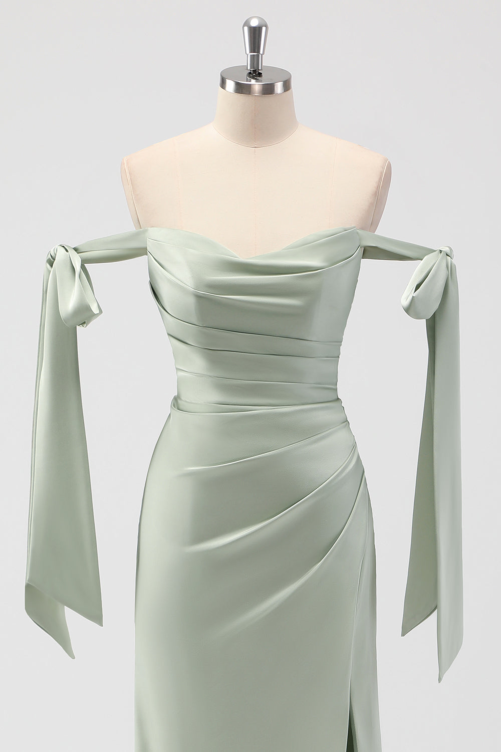Wedtrend Women Sage Green Long Bridesmaid Dress with Slit Mermaid Off The Shoulder Ruched Wedding Guest Dress – WEDTREND