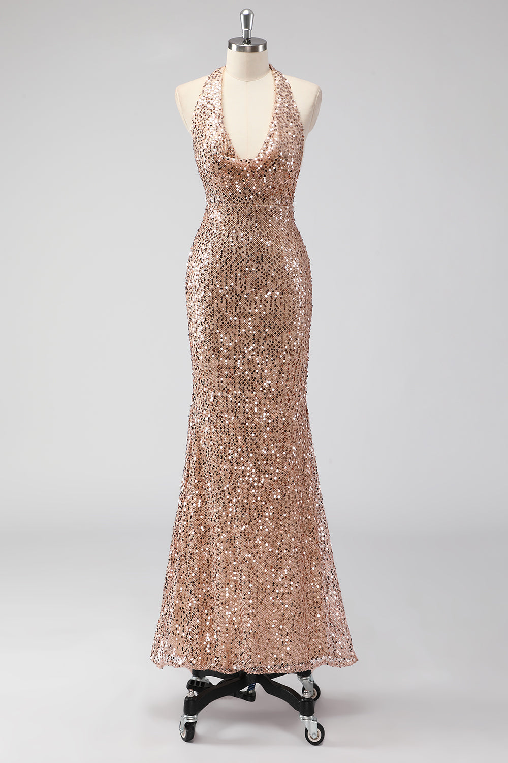 WEDTREND Women Glitter Champagne Prom Dress with Sequins Mermaid Halter Open Back Long Party Dress WEDTREND Women Glitter Champagne Prom Dress with Sequins Mermaid Halter Open Back Long Party Dress