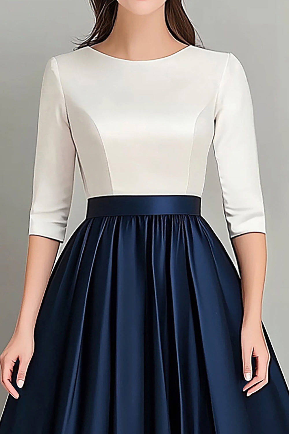 Wedtrend Women White Navy Mother Of Bride Dress A Line Boat Neck Half Sleeves Ruched Long Mother Dress For Wedding WEDTREND Wedtrend Women White Navy Mother Of Bride Dress A Line Boat Neck Half Sleeves Ruched Long Mother Dress For Wedding WEDTREND