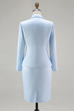 Blue Satin Long Sleeves 2 Pieces Mother Of The Bride Dress with 3D Flower