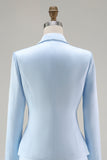 Blue Satin Long Sleeves 2 Pieces Mother Of The Bride Dress with 3D Flower
