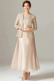 A Line Champagne Chiffon 2-Pieces Mother of the Bride Dress