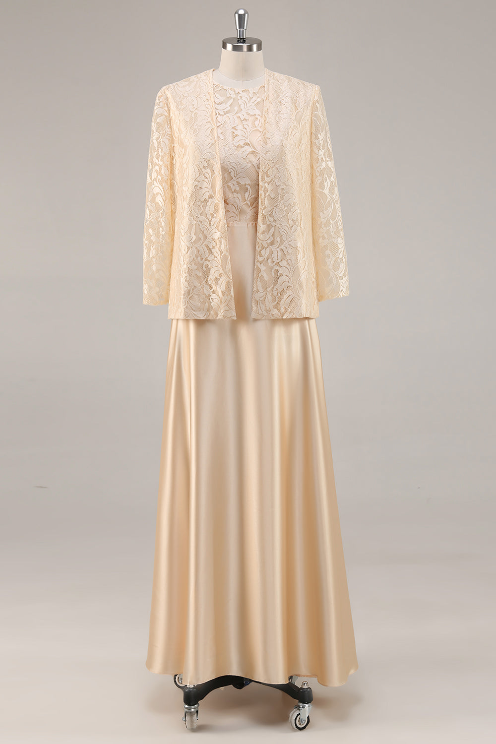 WEDTREND Women Champagne Mother of the Bride Dress Two Pieces Satin Long Sleeve A Line Wedding Party Dress With Appliques WEDTREND Women Champagne Mother of the Bride Dress Two Pieces Satin Long Sleeve A Line Wedding Party Dress With Appliques