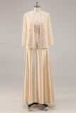 Champagne Satin A Line Two Pieces Mother Of The Bride Dress
