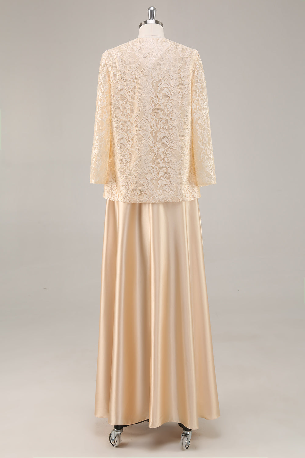 WEDTREND Women Champagne Mother of the Bride Dress Two Pieces Satin Long Sleeve A Line Wedding Party Dress With Appliques WEDTREND Women Champagne Mother of the Bride Dress Two Pieces Satin Long Sleeve A Line Wedding Party Dress With Appliques
