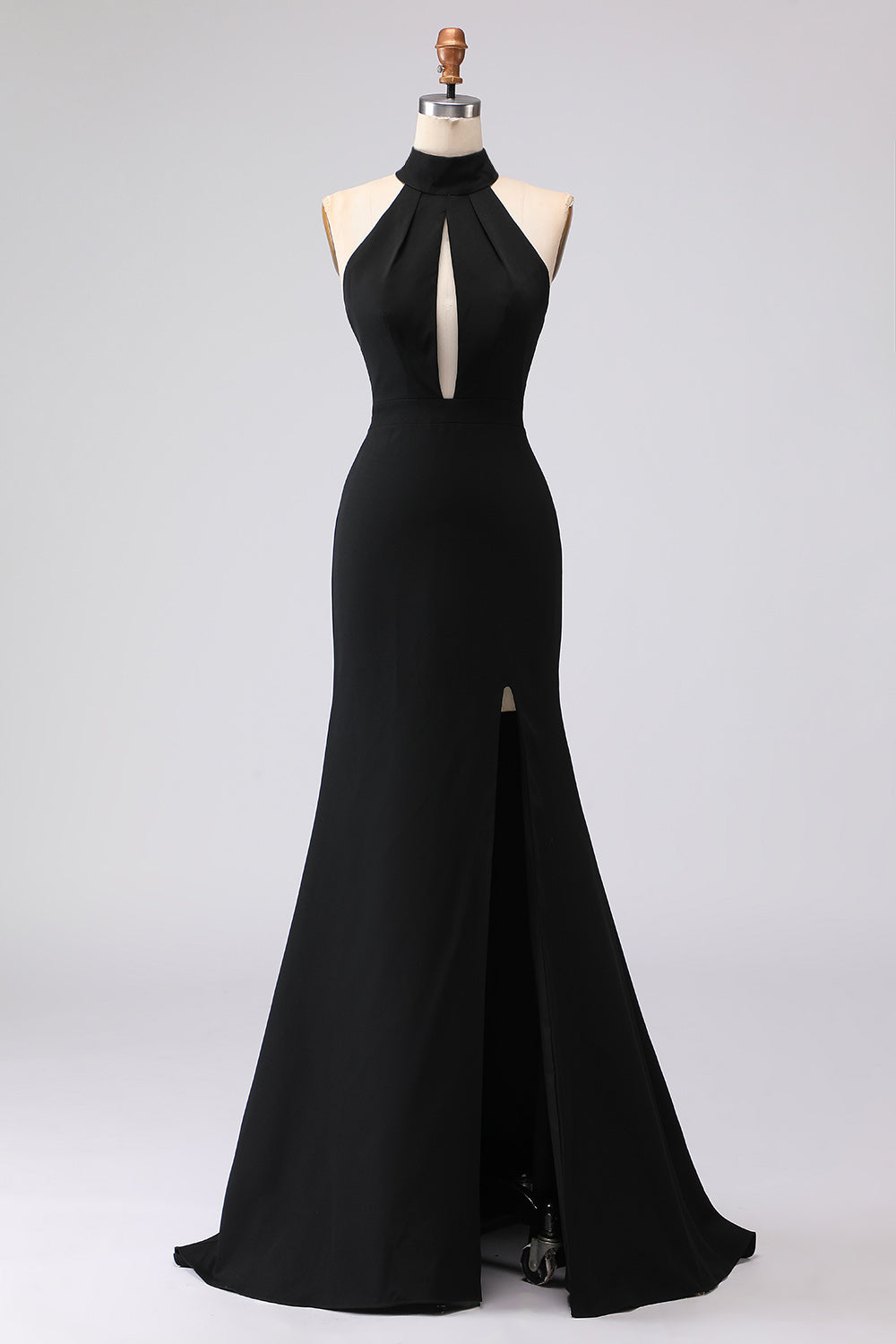 WEDTREND Women Black Formal Dress With Slit Mermaid Halter Neck With Hook Satin Formal Wear Dress WEDTREND Women Black Formal Dress With Slit Mermaid Halter Neck With Hook Satin Formal Wear Dress