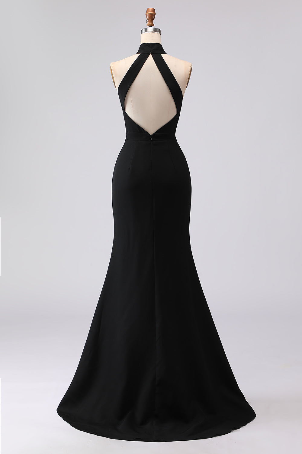 WEDTREND Women Black Formal Dress With Slit Mermaid Halter Neck With Hook Satin Formal Wear Dress WEDTREND Women Black Formal Dress With Slit Mermaid Halter Neck With Hook Satin Formal Wear Dress