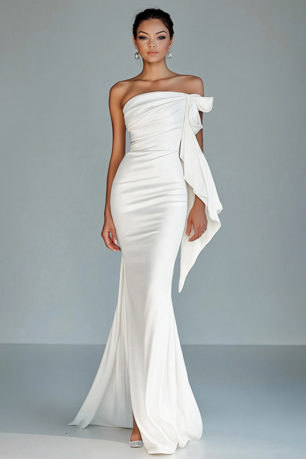 WEDTREND Women White Strapless Mermaid Formal Dress Ruffled Maxi Gala Dress with Slit WEDTREND Women White Strapless Mermaid Formal Dress Ruffled Maxi Gala Dress with Slit