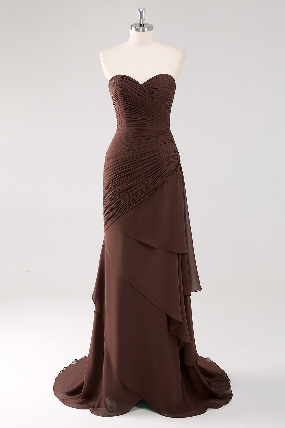 WEDTREND Women Dark Brown Long Formal Dress with Slit A-Line Sweetheart Ruched Ruffled Evening Dress WEDTREND Women Dark Brown Long Formal Dress with Slit A-Line Sweetheart Ruched Ruffled Evening Dress