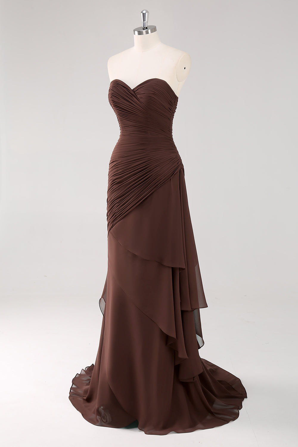 WEDTREND Women Dark Brown Long Formal Dress with Slit A-Line Sweetheart Ruched Ruffled Evening Dress WEDTREND Women Dark Brown Long Formal Dress with Slit A-Line Sweetheart Ruched Ruffled Evening Dress