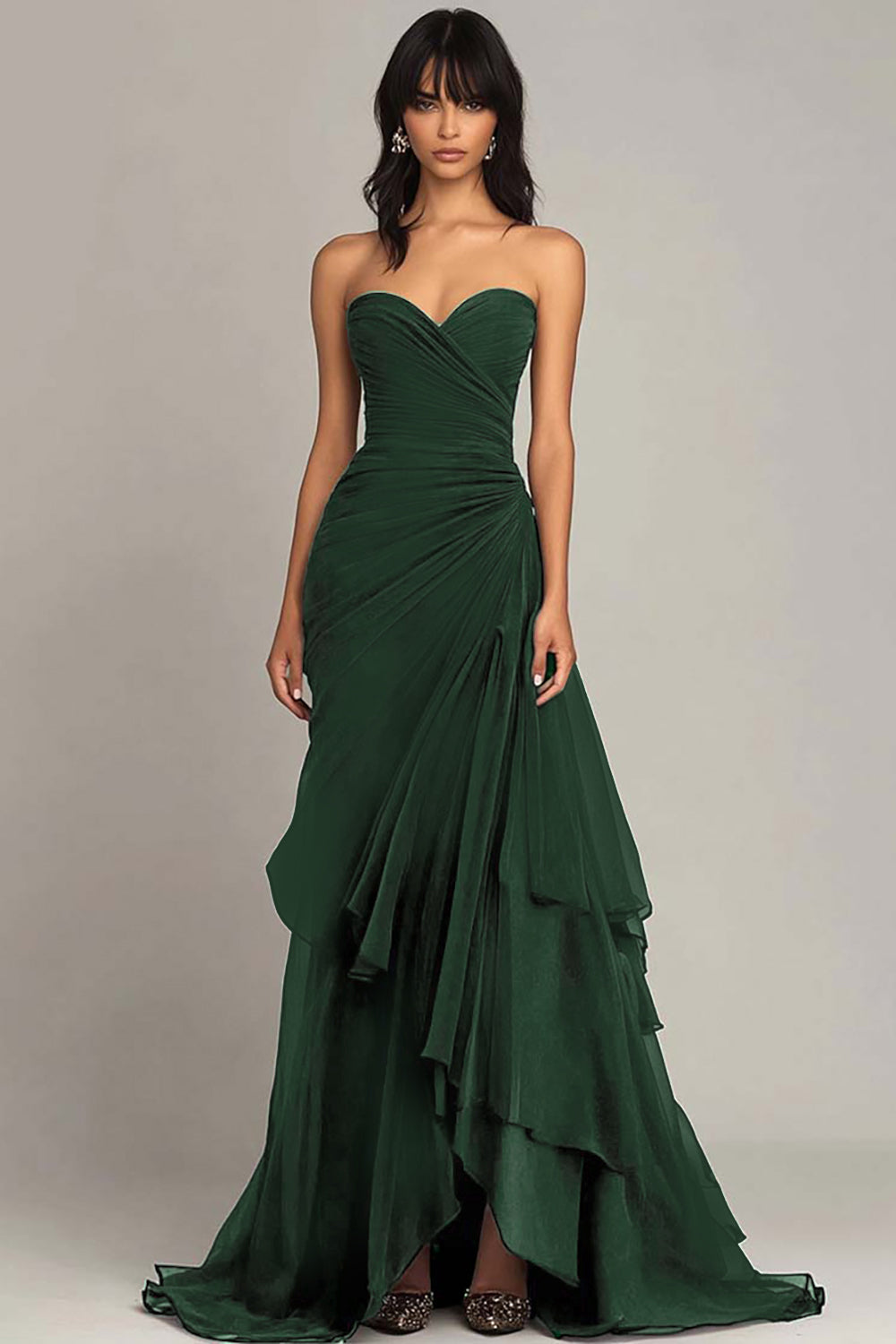 WEDTREND Women Dark Brown Sweetheart Ruffled Formal Dress Ruched Strapless Mermaid Evening Dress WEDTREND Women Dark Brown Sweetheart Ruffled Formal Dress Ruched Strapless Mermaid Evening Dress