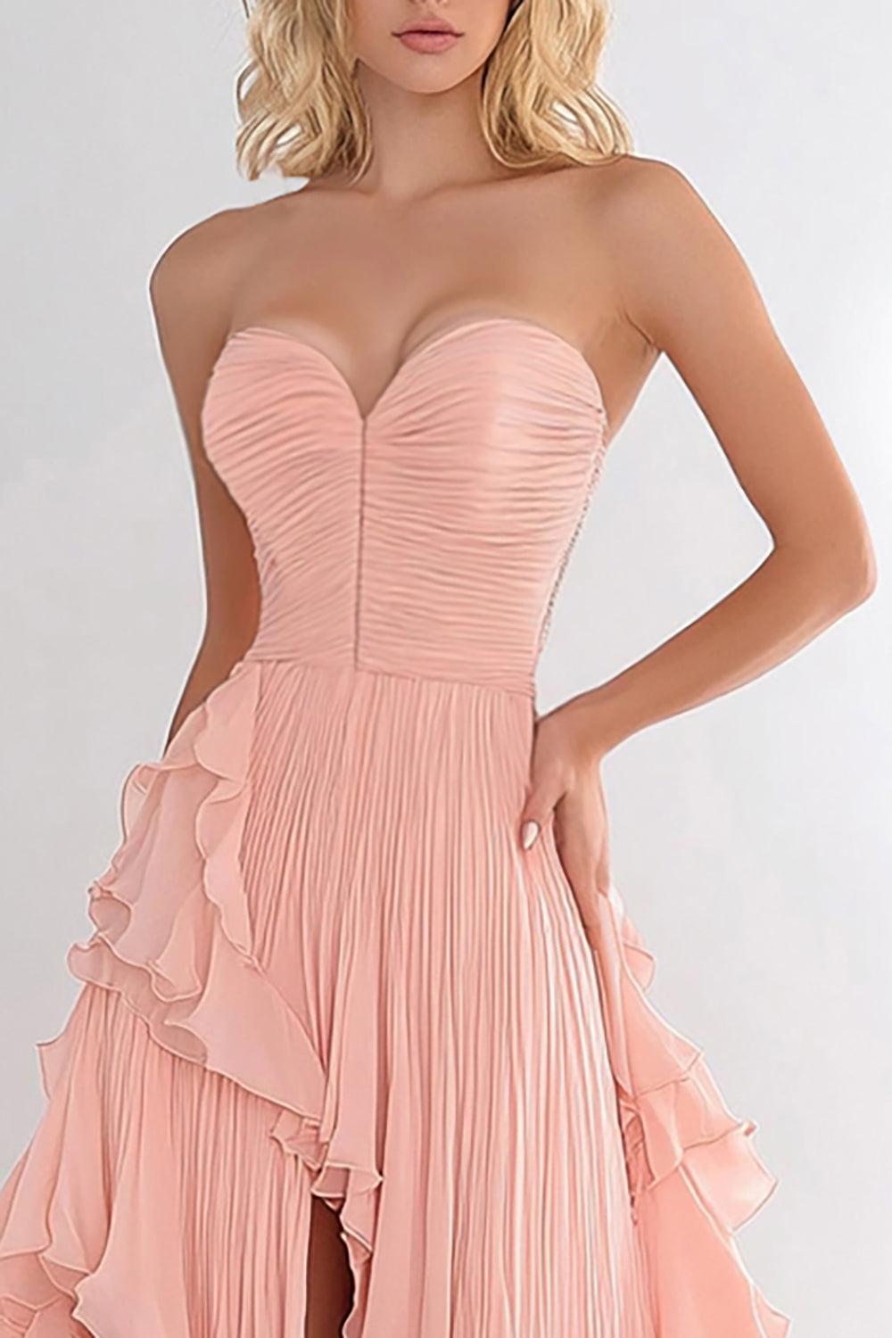 WEDTREND Women Pink Chiffon Ruffled Long Prom Dress Sweetheart A Line Evening Dress WEDTREND Women Pink Chiffon Ruffled Long Prom Dress Sweetheart A Line Evening Dress