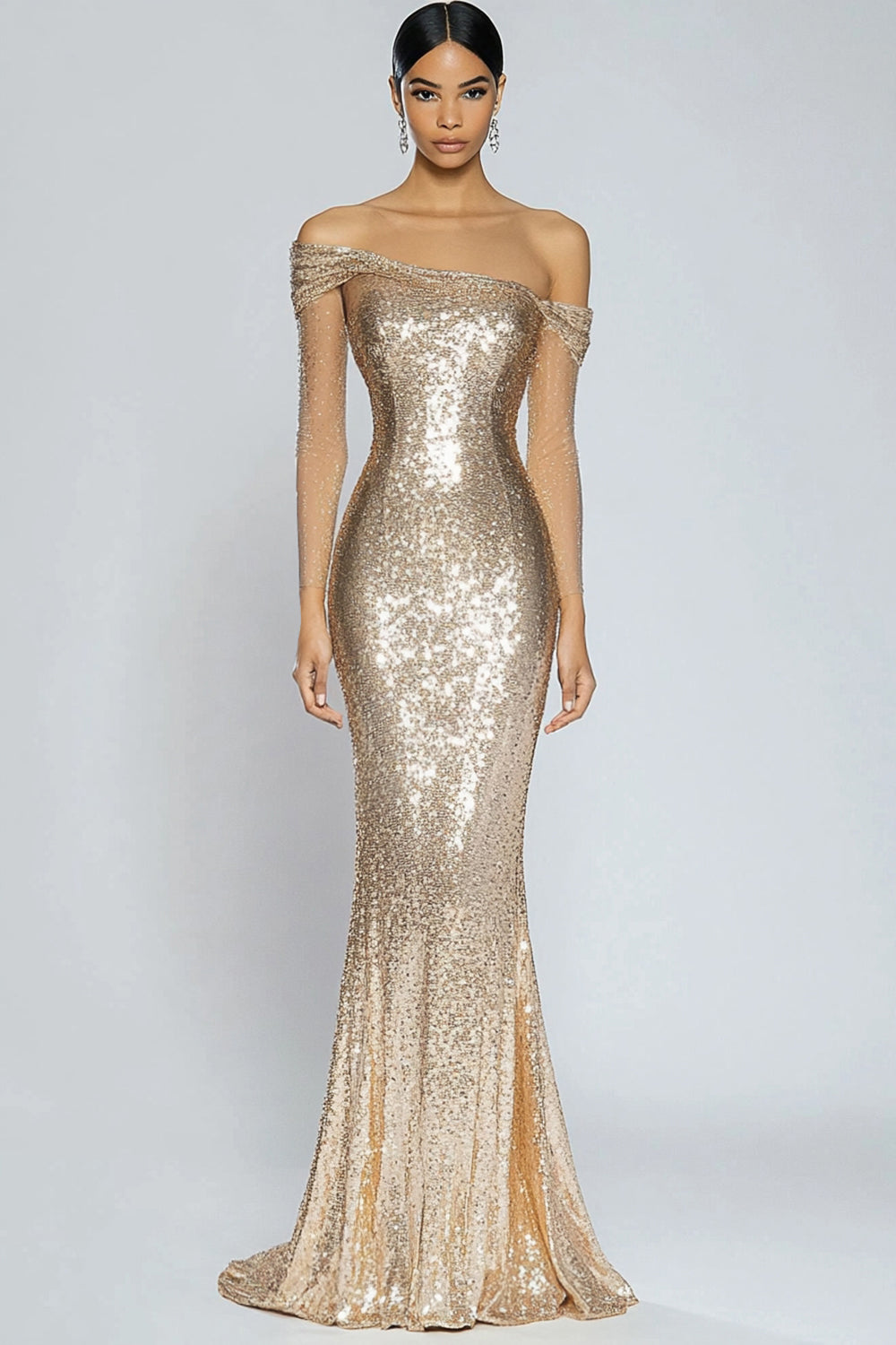 Wedtrend Women Sparkly Champagne Long Prom Dress Mermaid Off the Shoulder Sequins Evening Dress WEDTREND Wedtrend Women Sparkly Champagne Long Prom Dress Mermaid Off the Shoulder Sequins Evening Dress WEDTREND