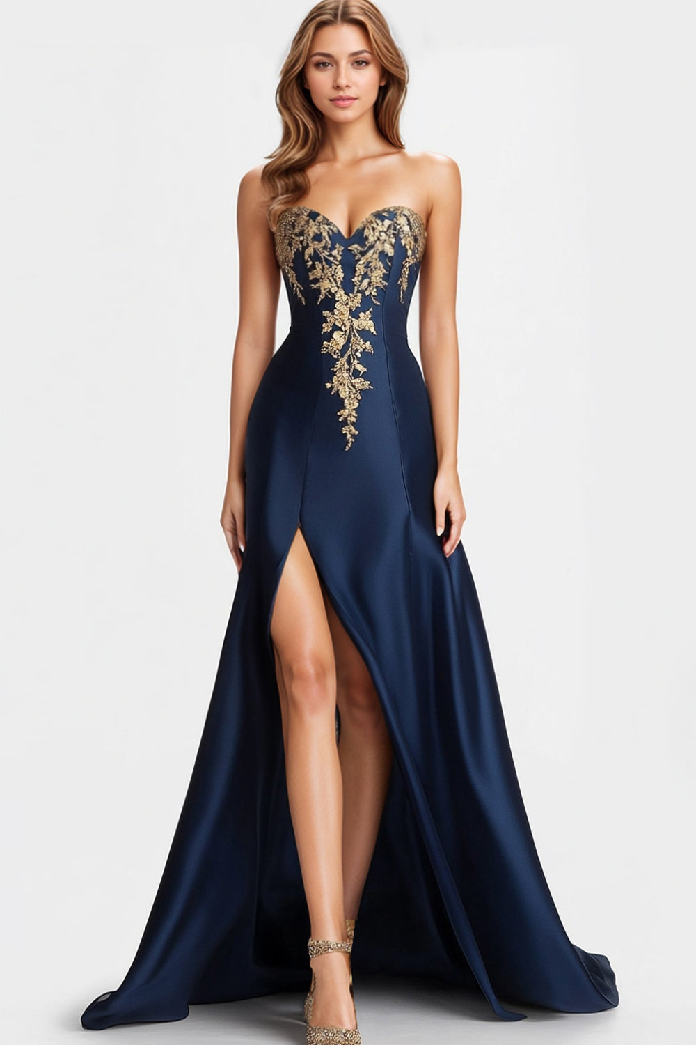 Wedtrend Women Beaded Navy Blue Formal Dress A Line Sweetheart Satin Sparkly Long Party Dress with Slit WEDTREND Wedtrend Women Beaded Navy Blue Formal Dress A Line Sweetheart Satin Sparkly Long Party Dress with Slit WEDTREND