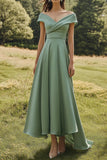 Off The Shoulder Sage Slim Formal Dress with Wide Hem