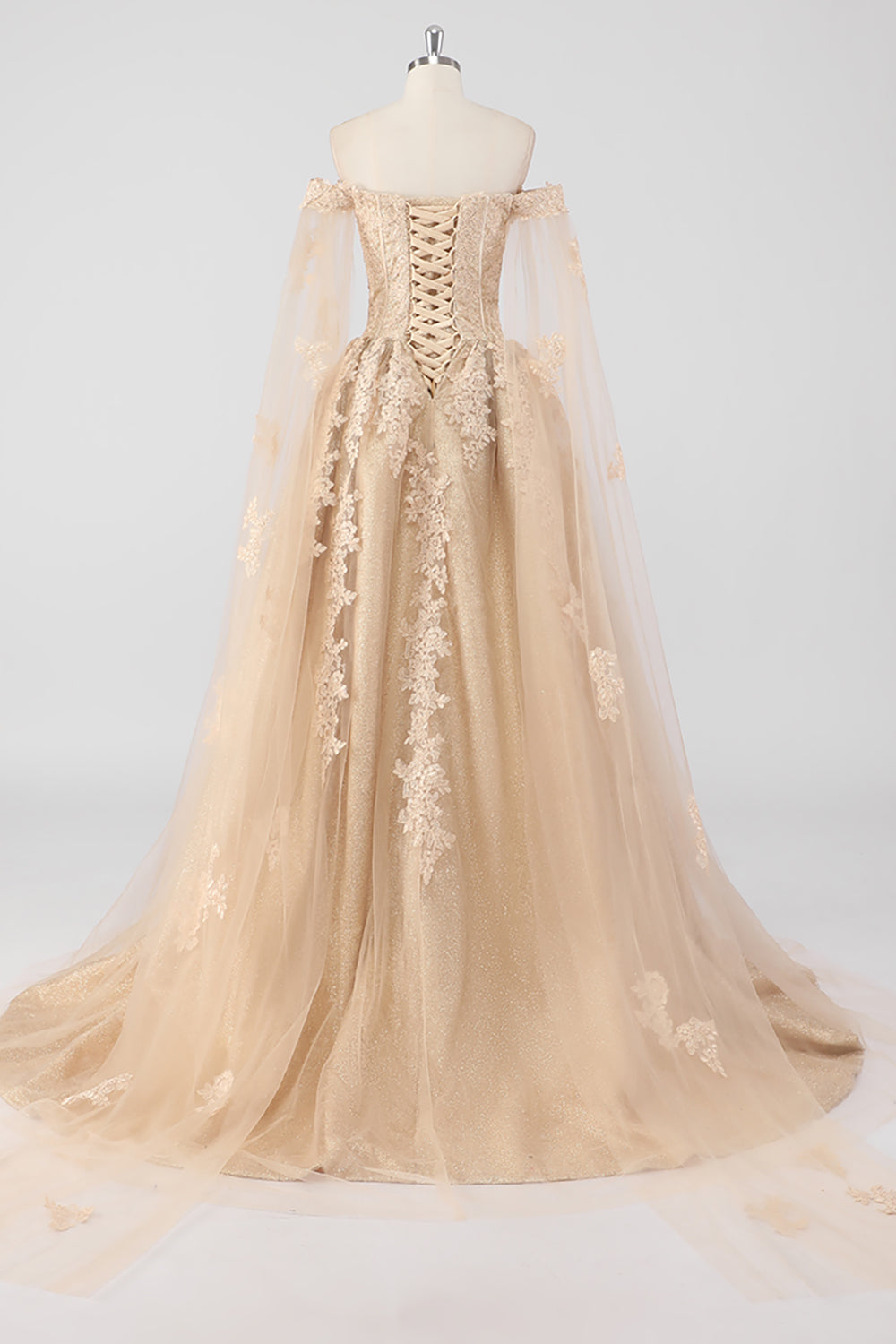 Wedtrend Women Princess Champagne Quinceanera Dress Off The Shoulder Cape Sleeves Tulle Sweet 16 Dress with Appliques, Champagne / US10 Wedtrend Women Princess Champagne Quinceanera Dress Off The Shoulder Cape Sleeves Tulle Sweet 16 Dress with Appliques, Champagne / US10