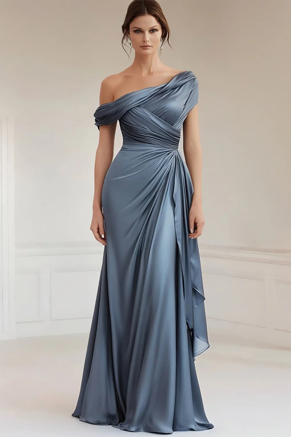 WEDTREND Women Dusty Sage Formal Dress One Shoulder Mermaid Ruched Satin Long Evening Dress WEDTREND Women Dusty Sage Formal Dress One Shoulder Mermaid Ruched Satin Long Evening Dress