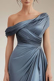Dusty Sage Mermaid One Shoulder Ruched Long Formal Dress