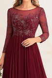 Elegant Burgundy A line Boat Neck Mother of the Bride Dress With Beading