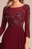 Burgundy A Line Long Sleeves Mother Of Bride Dress With Appliques
