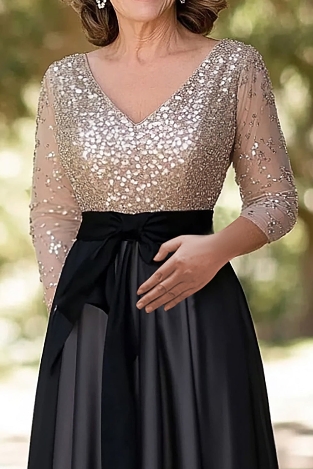 WEDTREND Women Sparkly Champagne Back Long Mother of the Bride Dress V Neck Sequined Top Long Sleeves Wedding Guest Dress WEDTREND Women Sparkly Champagne Back Long Mother of the Bride Dress V Neck Sequined Top Long Sleeves Wedding Guest Dress