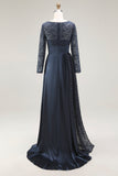 Navy A-Line Lace Long Sleeves Mother Of The Bride Dress