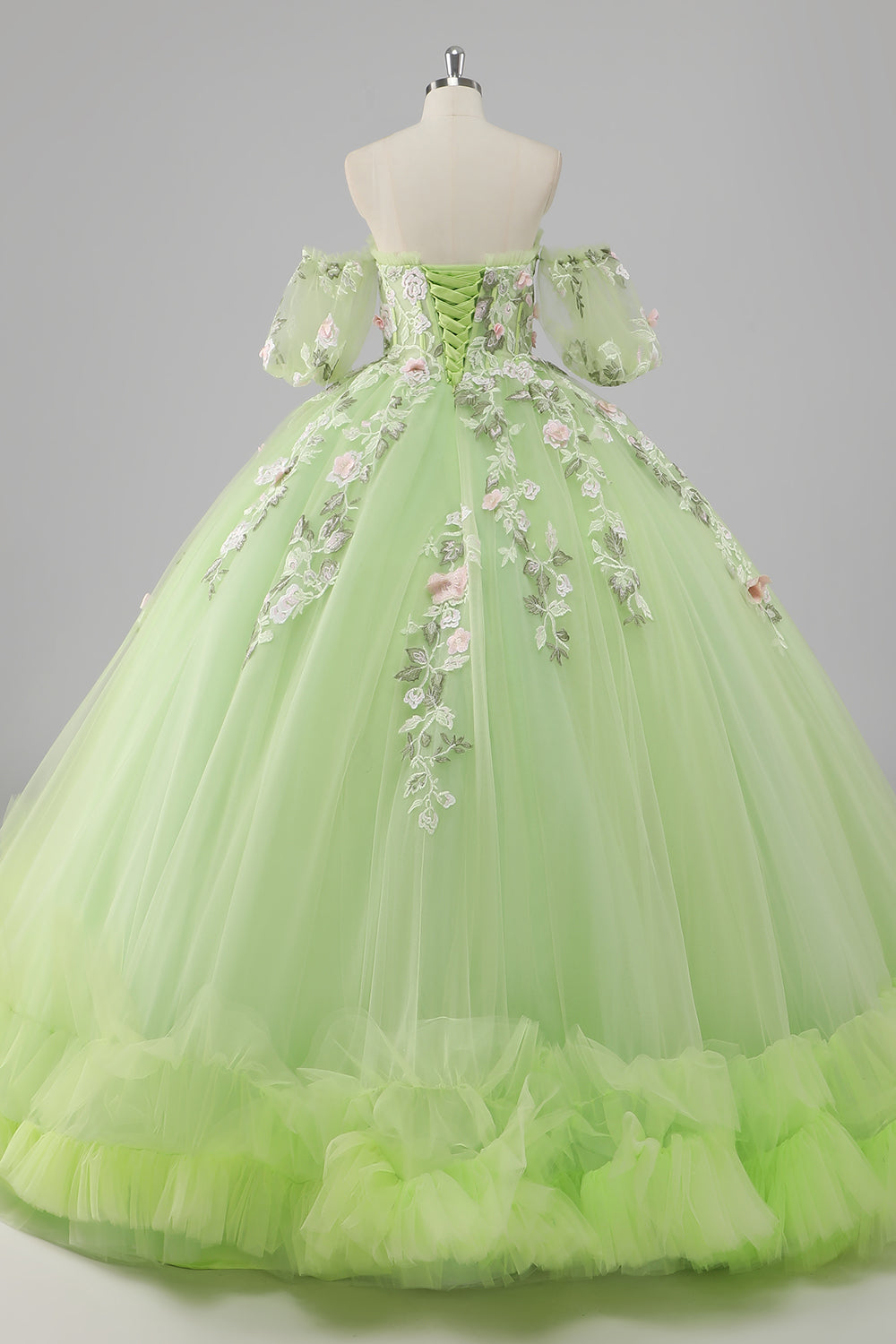 WEDTREND Women Ball Gown Long Quinceanera Dress with Appliques Princess Lemon Green Tulle Corset Ruffled Sweet 16 Dress WEDTREND Women Ball Gown Long Quinceanera Dress with Appliques Princess Lemon Green Tulle Corset Ruffled Sweet 16 Dress