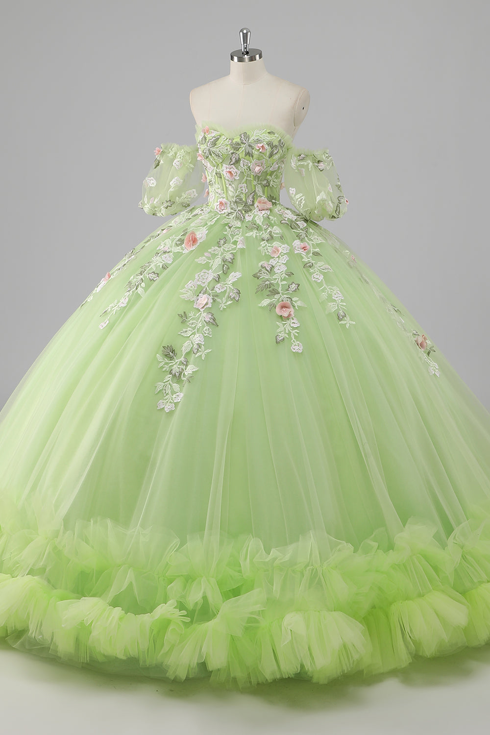 WEDTREND Women Ball Gown Long Quinceanera Dress with Appliques Princess Lemon Green Tulle Corset Ruffled Sweet 16 Dress WEDTREND Women Ball Gown Long Quinceanera Dress with Appliques Princess Lemon Green Tulle Corset Ruffled Sweet 16 Dress