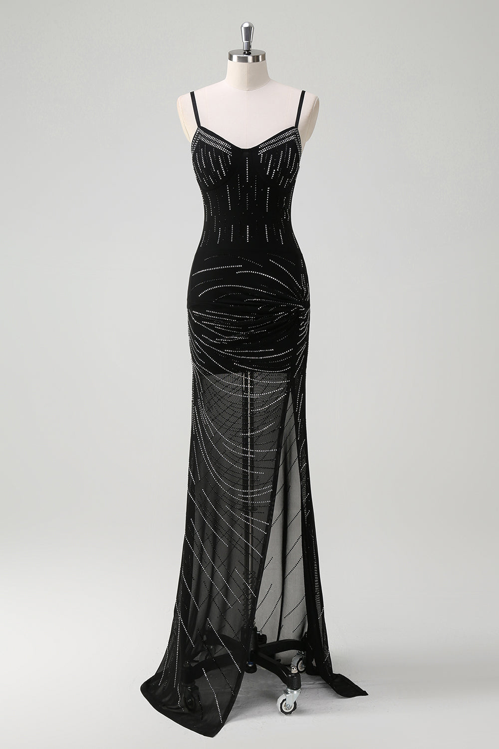 black prom dress with glitter Wedtrend Women Black Prom Dress with Slit Glitter Mermaid Spaghetti Straps Beaded Long Evening Dress – WEDTREND