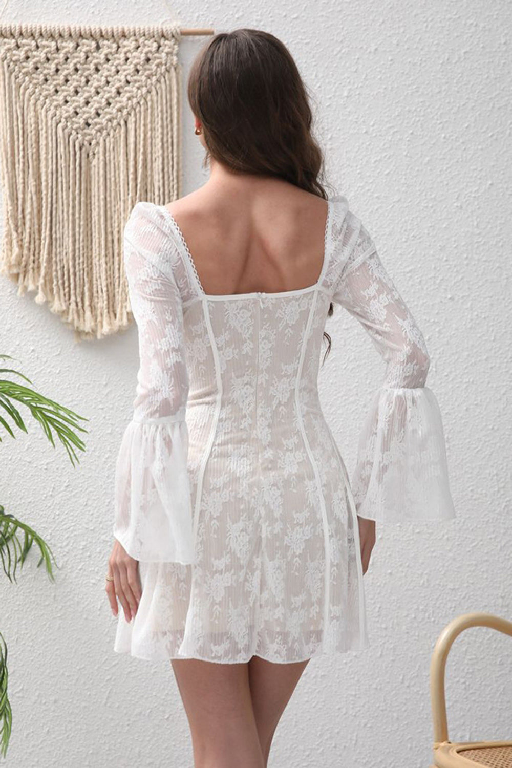 Wedtrend Women White Graduation Dress with Long Sleeves Bodycon Square Neck Little White Dress Lace Homecoming Dress, White / XL Wedtrend Women White Graduation Dress with Long Sleeves Bodycon Square Neck Little White Dress Lace Homecoming Dress, White / XL