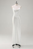 White Mermaid Cowl Neck Spaghetti Straps Backless Long Wedding Dress