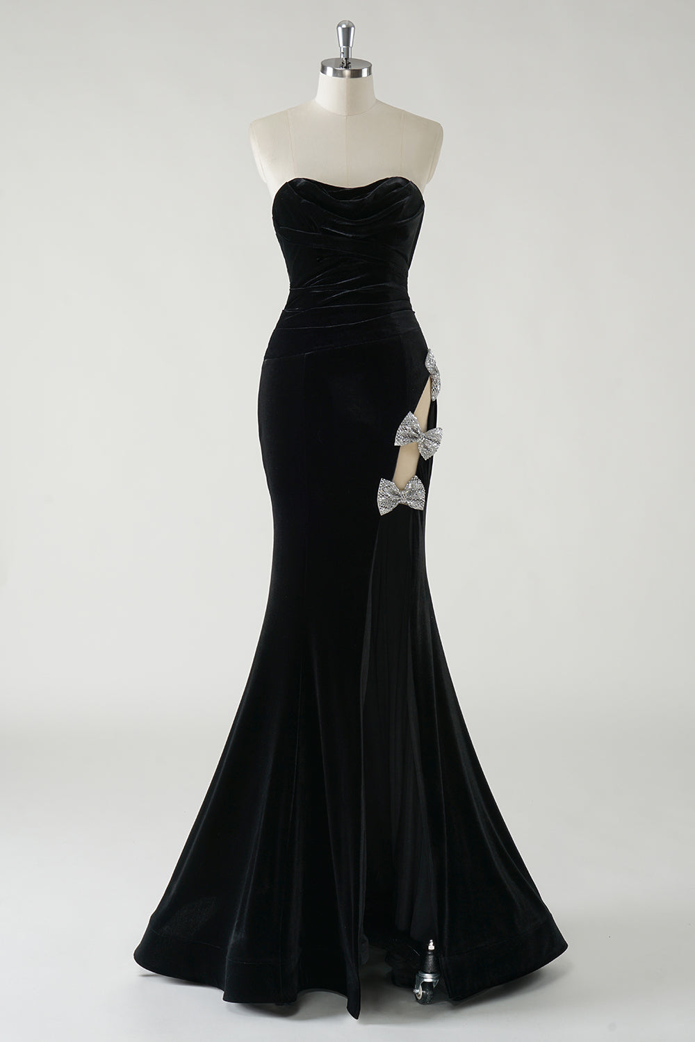 black prom dress velvet Sweetheart Strapless Black Velvet Prom Dress with Slit