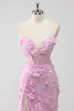 Lilac Mermaid Strapless Corset Appliqued Long Prom Dress with Slit