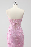 Lilac Mermaid Strapless Corset Appliqued Long Prom Dress with Slit