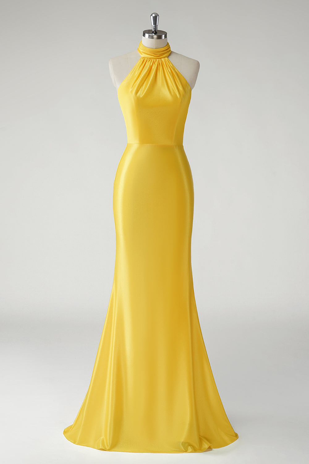 Wedtrend Women Yellow Long Prom Dress Mermaid High Neck Satin Pleated Cut Out Formal Dress WEDTREND Wedtrend Women Yellow Long Prom Dress Mermaid High Neck Satin Pleated Cut Out Formal Dress WEDTREND