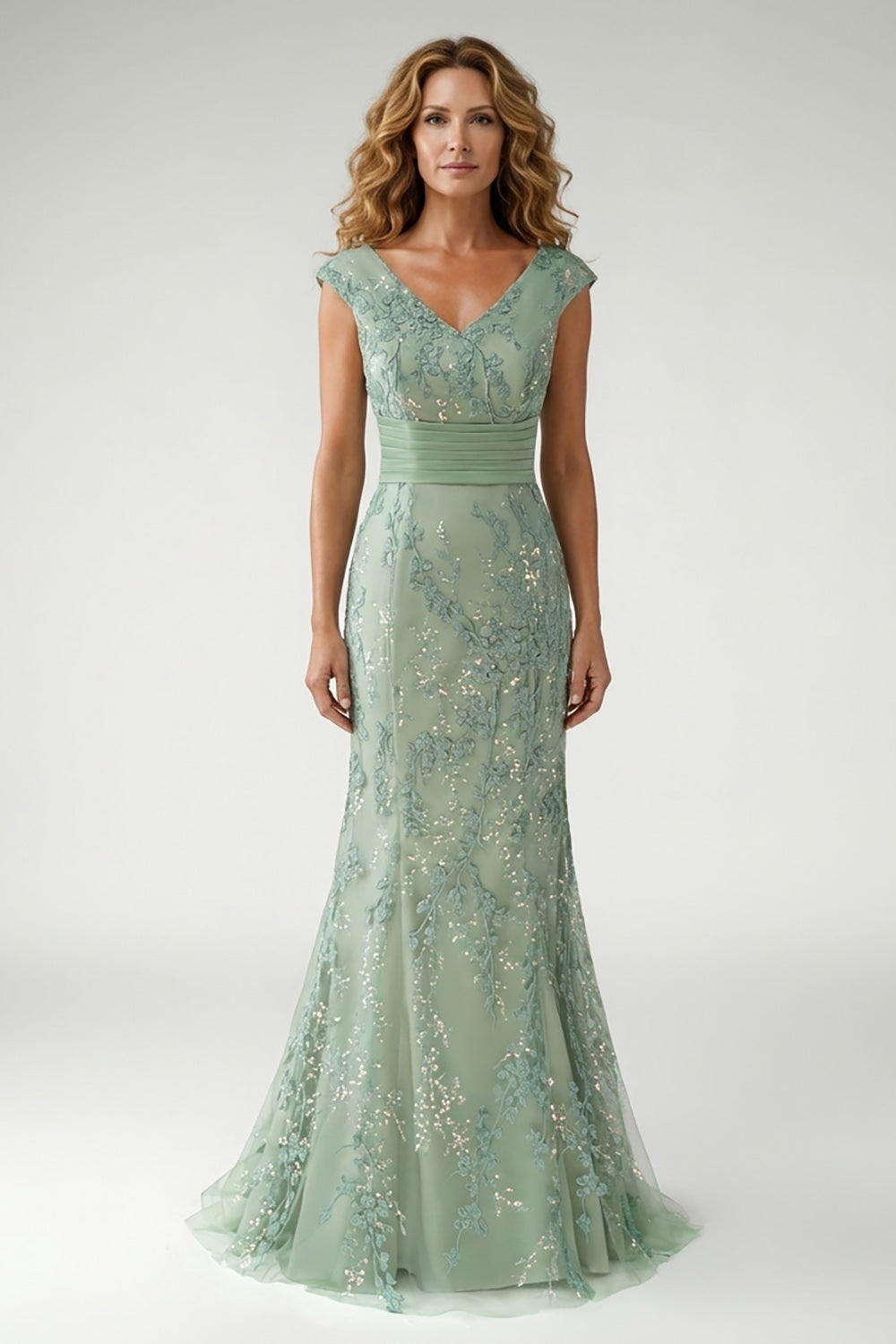 Wedtrend Women Sparkly Green Mother of The Bride Dress with Appliques V Neck Pleated Sequin Wedding Party Dress, Green / US16W Wedtrend Women Sparkly Green Mother of The Bride Dress with Appliques V Neck Pleated Sequin Wedding Party Dress, Green / US16W