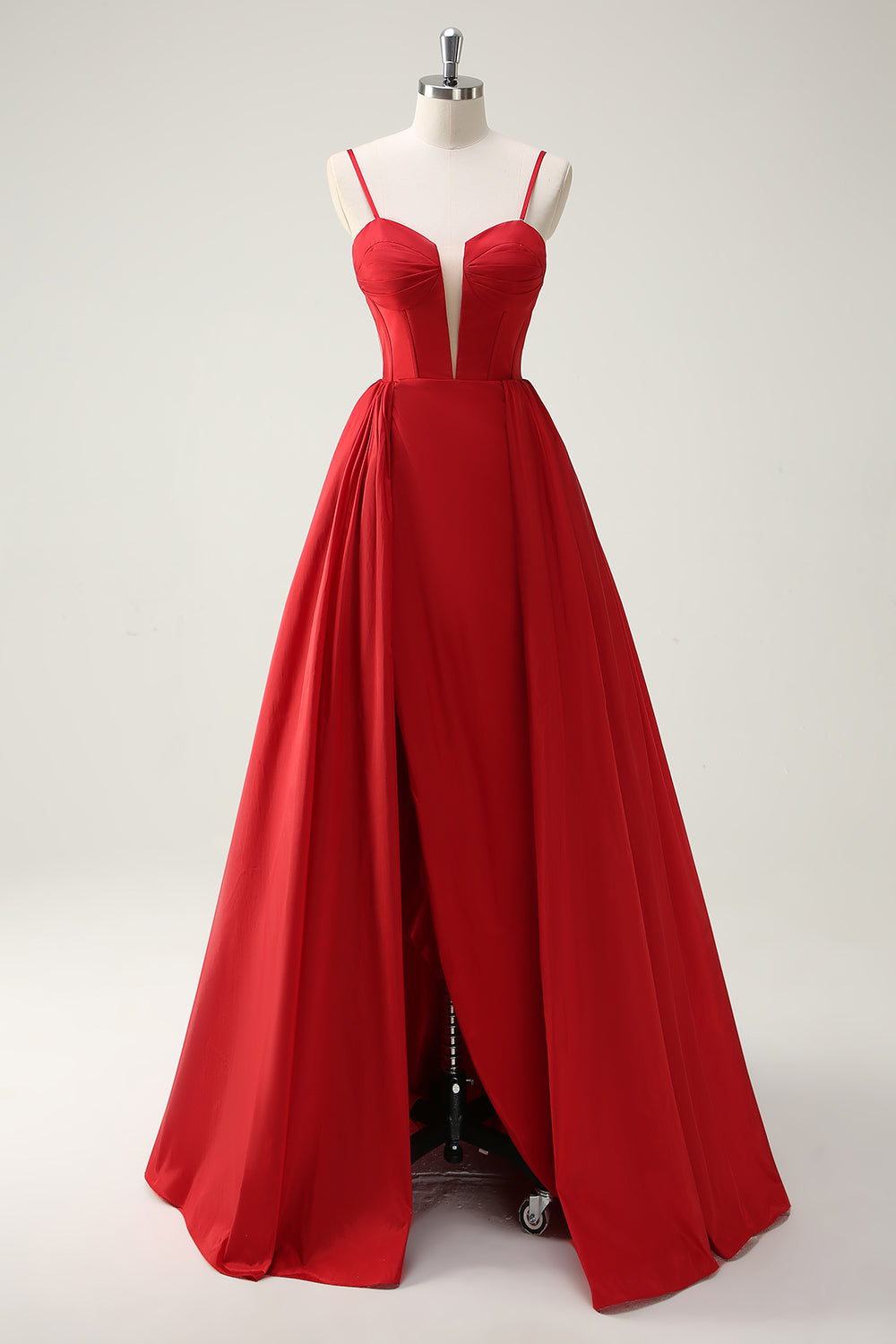 red polyester prom dress WEDTREND Women Red Mermaid Beaded Long Prom Dress Sweetheart Corset Tiered Ruffle Party Dress with Slit, Red / US14