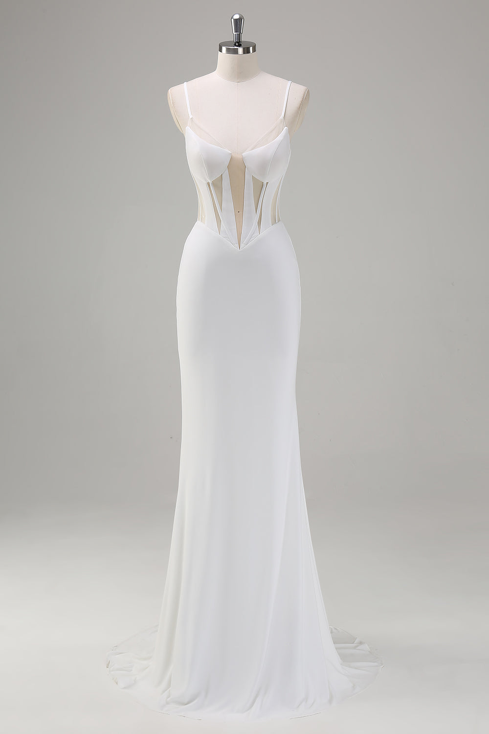 WEDTREND Women White Wedding Dress Spaghetti Straps Corset Long Mermaid Prom Dress with Lace Up Back WEDTREND Women White Wedding Dress Spaghetti Straps Corset Long Mermaid Prom Dress with Lace Up Back