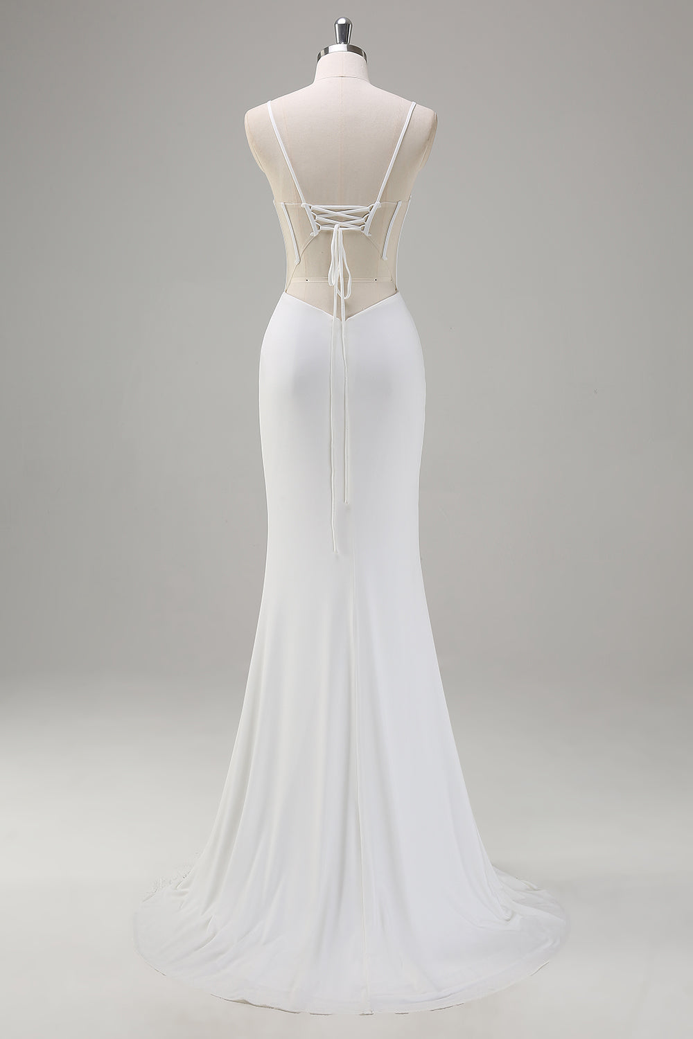 WEDTREND Women White Wedding Dress Spaghetti Straps Corset Long Mermaid Prom Dress with Lace Up Back WEDTREND Women White Wedding Dress Spaghetti Straps Corset Long Mermaid Prom Dress with Lace Up Back
